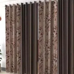 aadi traders Brown Polyester Floral and Solid 5ft Semisheer Eyelet Window Curtains (4Pcs)-picture-35