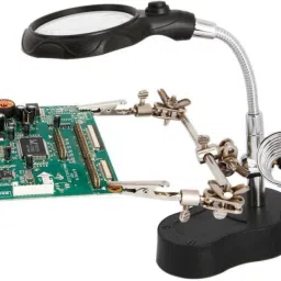 LED Magnifying Soldering Iron Stand 2.5X Helping Hand Clip LED Magnifying Soldering Iron Stand 2.5X Magnifier (Black, Silver)-image-62
