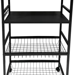 Metal Kitchen Storage Rack | Vegetables Organizer Rack with Hooks and Wheels Iron Kitchen Trolley-image-9