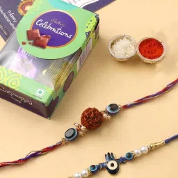 Evil Eye Rudraksh Rakhi Set of 2 for Brother with Chocolate Combo Assorted Gift Box-8