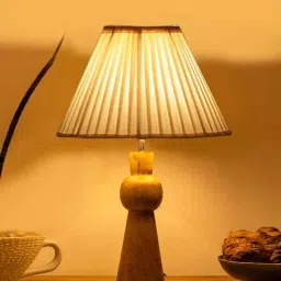 new era Off-white cotton Vintage Straight Pleated lamp with wood base (12x19.25)-picture-24