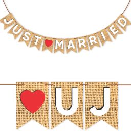 Jute Style White & Red Heart "Just Married" , Wedding Decoration Item Banner-image-36
