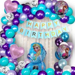 Frozen Theme Birthday Decorations Kit with White net and Led Light for Girls-image-70