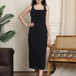 Women A-line Grey Ankle Length Dress-image-14