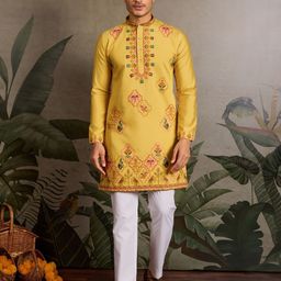 odette Men Solid Silk Blend Straight Kurta-picture-30