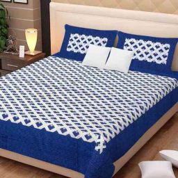 uniqchoice Blue Traditional 120 TC 100% Cotton Queen Bedsheet With 2 Pillow Covers-picture-1