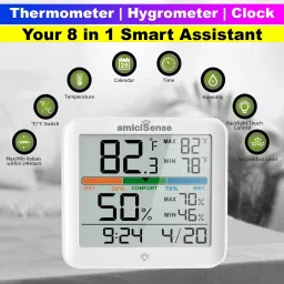 amiciSense AS-55 Digital Touchscreen with Backlight Temperature Humidity Hygrometer Thermometer with 2xAAA Battery Weather Station image 2