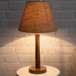 Romonov Beige Cotton Shade Night Lamp With Wood Base By Homesake-picture-45