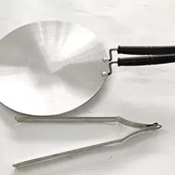 Aluminium Induction Base Chapati/Roti Tawa with Stainless Steel Chimta/Tong Tawa 26.01 cm diameter-image-30