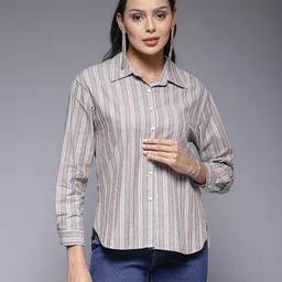 mafadeny Women Relaxed Fit Fit Striped Spread Collar Casual Shirt-picture-25