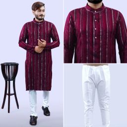 Men Cotton Blend Kurta Pyjama Set-image-91