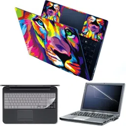 Anweshas 4 in 1 Combo Pack with Laptop Skin Sticker Decal, Palmrest Skin, Screen Protector, Key Guard for 15.6 Inch Laptop - Tiger Art Combo Set-14