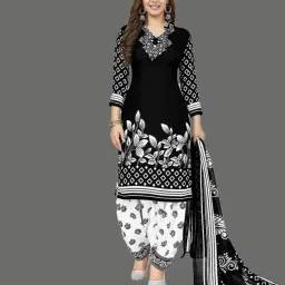 Unstitched Crepe Kurta & Patiyala Material Solid, Polka Print, Floral Print, Printed, Geometric Print-4