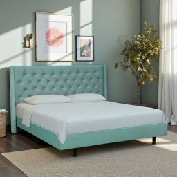 casacraft from pepperfry Maraya Upholstered Queen Size Bed In Teal Green Color-picture-12