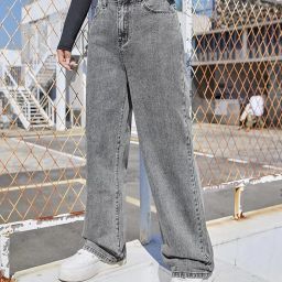 Women Flared High Rise Grey Jeans-image-93