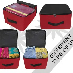 Mdali Storage Bags for Clothes,Saree with Zip Closure & Handle (Red, Pack of 3) Polyester Laundry Bag image 3