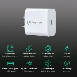 UltraProlink Boost 20W Type C Fast Charger (Adapter Only, Built-in Smart Chip, White) image 2