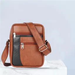 Tan Men Sling Bag Mini 9 inch Side Sling bag for Men & Women-image-86