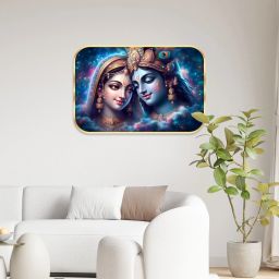 saf Radha Krishna Crystal Embedded High Gloss Surface with Golden Frame Digital Reprint 18 inch x 12 inch Painting image 3
