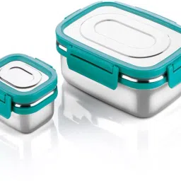 Durable Steel Lunch Box with Leakproof Lock Lid aa17- Office & School Use 2 Containers Lunch Box-image-81