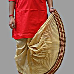 Chandra Bengali Mour Puccho Dupion Silk Dhoti for Men – Free Size, Multi-Color, Self Design Men Dhoti-image-2