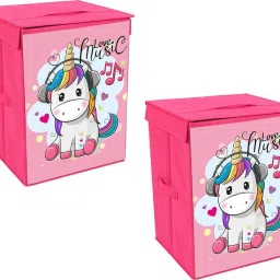 Toys Organizer Storage Box with Top Lid for Baby Boy's and Baby Girl's (Pack of 2) Unicorn Print Storage Box-image-66