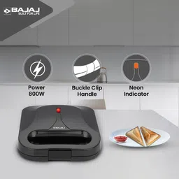 BAJAJ SWX 5 800W 2 Slice Sandwich Maker with Non Stick Coating Plates (Black) image 4