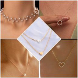 shimmering beautiful pack of 5 necklace combo for women and girls Diamond Gold-plated Plated Alloy Necklace-image-6
