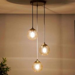 kapoor lampshades Mardi 3 Light Amber Glass Pendant With Shine Metal-picture-17
