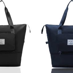 45 L Gym Duffel Bag - Foldable Travel Duffel Bag, Large Capacity Folding Travel Bag, Carry Luggage Bag - Black, Blue-image-31