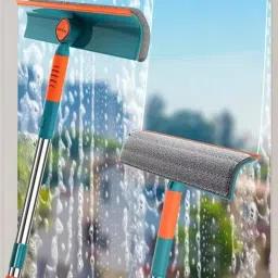 Window Cleaner with Bendable Head for Indoor Outdoor High Windows Cleaning Microfibre Wet and Dry Brush-image-57