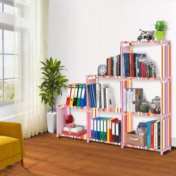 Orange Strip Print 9 Layer Simple Bookshelf/Multipurpose Rack/Children Bookcases Metal Open Book Shelf-image-16