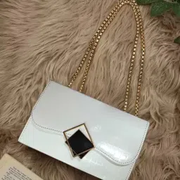 White, Clear Women Sling Bag Designer Box Golden chain in White-image-16