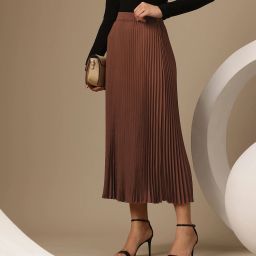 Women Solid Pleated Red Skirt-image-42