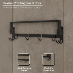 grivan Durable Dual Foldable Towel Stand | Rack | Holder | Shelf With Hooks And Hanger 23.5 inch 1 Bar Towel Rod image 5