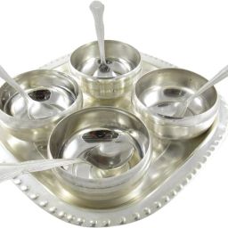 Silver Plated Bowl Set Of 4 Tray, Spoon, Bowl Serving Set-image-46