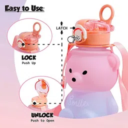 karioxcraft Push Button Open Teddy Water Sipper Bottle with Stickers and Adjustable Strap 900 ml Water Bottle image 2