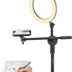 BROLAVIYA Overhead Video Floor Stand with 10 Inch Ring Light, Metal Arm, 1/4" Ball Head Mobile Holder-picture-10