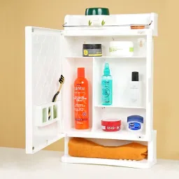 Bathroom Mirror Cabinet Strong Wall Mounted Storage Organiser Shelf Plastic Wall Shelf-image-34