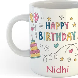 uniarawalas Happy Birthday Nidhi Printed Ceramic Coffee (325ml) Ceramic Coffee Mug-picture-0