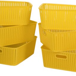 Set of 6 | Medium | Yellow | Multipurpose Sturdy Woven Storage Baskets Organiser for Kitchen, Office, Stationary, Cosmetics Plastic Fruit & Vegetable Basket-image-15
