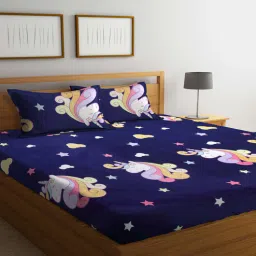 arrabi Blue Cartoon Printed 300 TC Cotton Blend Kids Double Bedsheet With 2 Pillow Covers-picture-14