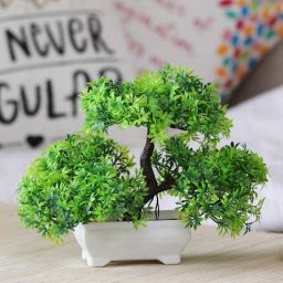 Small Green Leaves Plastic 3 Headed Bonsai Tree with Pot by Foliyaj-picture-4