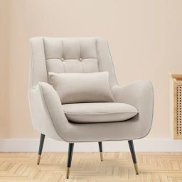 casacraft from pepperfry Dowdle Velvet Lounge Chair In Beige Colour-picture-34