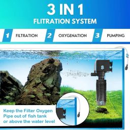 kickat Filter Pump 3 in 1 High power oxygen (6 watt) mini filter for small tank only Power Aquarium Filter image 5