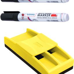 Non Magnetic White board Duster with Two Black Ink Marker Pens-14