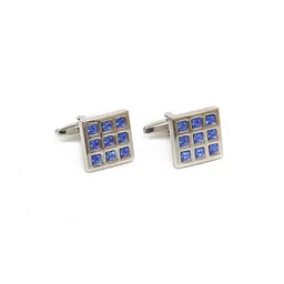 Calvadoss Men Silver-Toned & Blue Stoned Studded Square Cufflinks-picture-19
