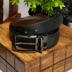 LOUIS STITCH Men Black & Brown Textured Leather Reversible Formal Belt-image-66