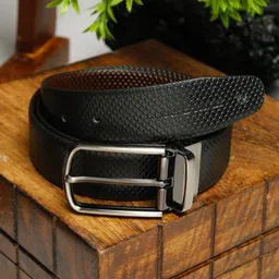 LOUIS STITCH Men Black Textured Reversible Leather Belt-image-69