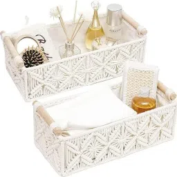 Cotton Set of 2 Macrame Storage Shelf Baskets Cotton Boho Home Decor Toilet Paper Towel Storage Basket-19